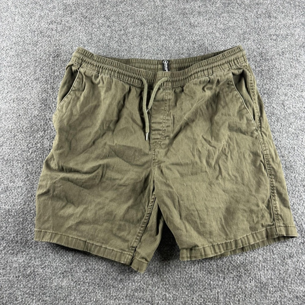 Volcom Shorts Mens XL Green Chino Canvas Elastic Waist Drawstring Pockets Logo